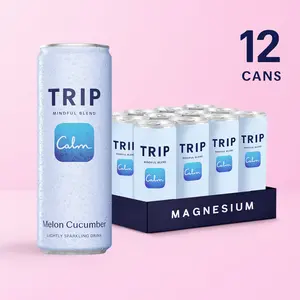 TRIP Melon Cucumber Sparkling Adaptogen Drink — 120mg Magnesium, Ashwagandha, Lion's Mane, L-Theanine, Non-Alcoholic, Low Calorie, Vegan (12-Pack, 12oz)